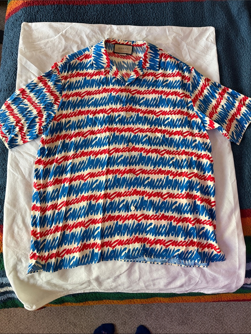 Gucci Men’s Resort Exclusive Short Sleeve Button-Down Shirt - Red, Blue, White